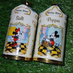Vintage Disney 1997 Mickey Minnie Mouse Gold Blue Lenox  Salt Pepper Shaker Set